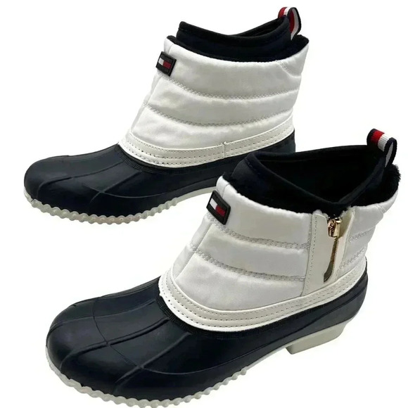 Tommy Hilfiger Womens 8 M Roana Zip Up Duck Booties Blue and white cozy classic - Picture 1 of 14